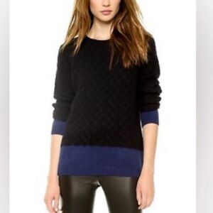 VINCE Yak Wool Cable Knit Colorblock Sweater Black Blue S